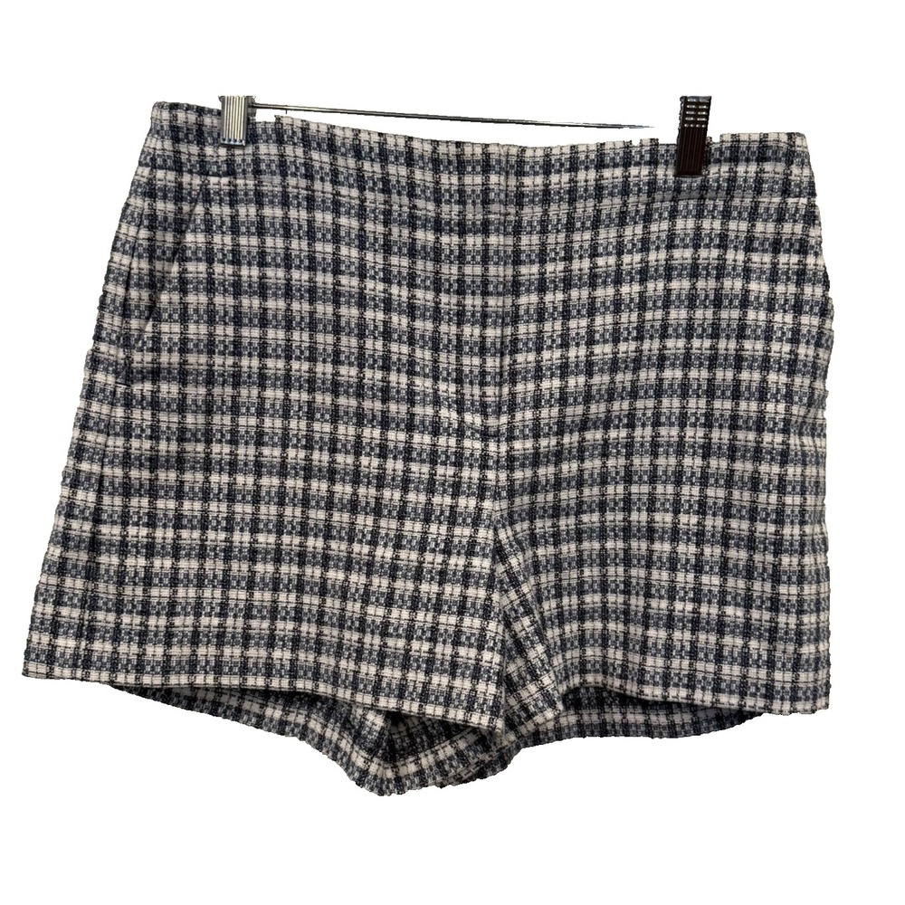 LOFT Women's Tweed Plaid Shorts Size 8 Blue White Career Preppy Textured